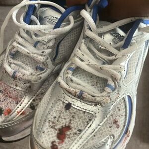 Kids White and Blue Athletic Shoes